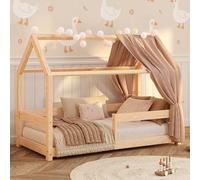 smartwood Cama Montessori Infantil 90x200 - Madera - Cama de Suelo de Madera Maciza con Somier y Protección contra Caídas - Cama Milo para Niños y Niñas - Carga máxima 230 kg