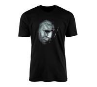 SMARTYPANTS Camiseta de Halloween Mystery Slasher - Negro Horror Thriller Asesino Michael Myers Máscara de miedo Goth Cult Clásico Película Cine Diseño Vintage Regalo, Black Prime, L