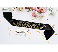 SMARTYPANTS Personalised I'm Officially A Divorcee Sash Divorcee Divorce Satin Banner Party Night Out - Black And Gold Glitter
