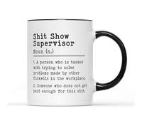 SMARTYPANTS S*it Show Supervisor - Taza de café y té - Divertida broma para adultos, regalo de humor, diccionario, definición, sustantivo, lugar de trabajo, humor, broma, regalo (mango negro)