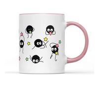 SMARTYPANTS Soot Sprites,Taza de café con diseño de anime, manga, cine, estudio, susuwatari, espíritus vecinos, regalo de regalo, recubierto, apta para lavavajillas y microondas (mango rosa Prime)