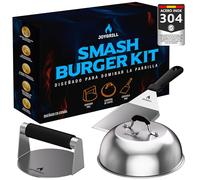 Smash Burger Kit Profesional Acero Inoxidable 304 Premium - Kit Smash Burger Certificado UE con Registro Sanitario para restaurantes - Kit de Smash burger para casa con smasher aplasta hamburguesas