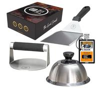 SMASH&CO - Kit Smash Burger Pro Edition - Acero Inoxidable - Certificado UE Contacto con Alimentos - Incluye: Smasher, Campana, espatula - Mango ergonomico antiquemaduras - Set Hamburguesas