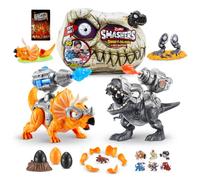 Smashers Dino Island T-Rex Battles by ZURU, Black Triceratops, 50+ Surprises Boys Collectible Dinosaur T-Rex Triceratops, Surprise Discovery (Black Triceratops)