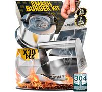 SMASHI® Kit Smash Burger Acero Inoxidable 304 - Smasher, Espátula Smash, Tapa Smash, Prensa Hamburguesas y Papeles Antiadherentes | Set Profesional para Cocina, BBQ y Restaurante (Experto)