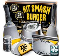 SMASHI® Smash Burger Kit Piezas Profesional Acero Inoxidable 304 Certificado EU Contacto Alimentos | Prensa Hamburguesas Smasher Tratamiento Antiadherente | El Auténtico Kit Smash Burger (6 Piezas)