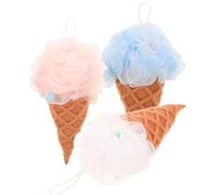 SMASOLO 3 Esponjas Exfoliantes para Baño Forma de Helado, Diseño de Malla Compacta, Cuerda de Algodón para Colgar, Uso en Ducha para Adultos y Bebés