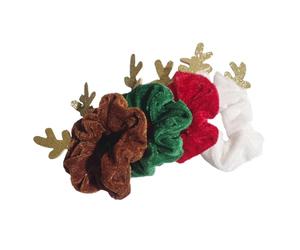 SMASOLO 4 Coleteros Navideños Elásticos Cabello Diseño de Cornamenta Colores y Cuerda Elástica Suave y Cómoda Accesorios para Fiestas y Uso Diario