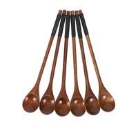 SMASOLO 6 Cucharas Largas de Madera Estilo Japonés para Café y Té Mango Antideslizante Cucharas para Remover Miel y Sopas Color Marrón Tamaño 20X3 CM Set de 6 Piezas