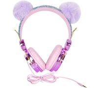 SMASOLO Auriculares Supraaurales Micrófono, Cable de 1,2 M, Orejeras Suaves y Cómodas, Diseño Unicornio con Bola Difusa y Brillo, Ideales para Viajes y Escuela Color Color Aleatorio