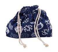 SMASOLO Bolsa Bento Japonesa Doble Capa Gruesa de Algodón y Lino con Cordón para Almuerzo Bolsa de Comida Azul con Diseño Japonés Ligera y Portátil para Oficina y Picnic