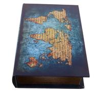 SMASOLO Caja Decorativa Vintage Forma de Libro Falso Biblia Almacenamiento Oculto para Joyas y Dinero Tamaño Mediano Color Verde Mapa Caja Hueca Simulación Realista para Hogar y