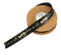 SMASOLO Cinta de Satén Negra 1,5 Cm X 9,14 M para Decoración de Tartas y Flores, Cinta Dorada de Feliz Cumpleaños para Embalaje y Accesorios Festivos