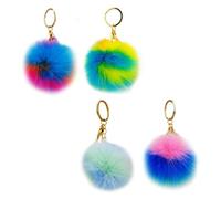 SMASOLO Llavero Pompón de Piel Sintética Set de 4 Piezas Colores Mixtos Estilo Macaron Llavero Esponjoso Decorativo para Bolso Coche y Móvil Accesorio Suave y Llamativo para Uso