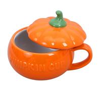 SMASOLO Taza Cerámica con Tapa Temática de Halloween Forma de Calabaza Naranja Mediana Práctica y Resistente al Calor para Bebida de Agua