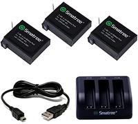 Smatree Batería de Repuesto de 1290 mAh (Paquete de 3),Cargador de 3 Canales con Cable USB Compatible con la cámara Gopro Hero 4