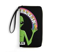 SMAZDFXX A Nadie le Importa Realmente la Cartera Alien para Hombre y Mujer, de Piel sintética, Tarjetero Organizador con Bolsillo para Monedas con Cremallera y Correa para la muñeca.