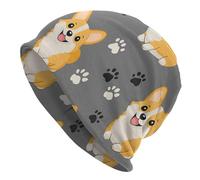 SMAZDFXX Adorable Gorro de Punto con diseño de Perro Corgi y Pata de Pata, Unisex, Holgado, térmico, para Invierno, para Hombres y Mujeres
