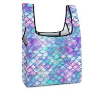 SMAZDFXX Bolsa de compras plegable con diseño de escamas de sirena y rayas onduladas, reutilizable, ideal para el mercado, viajes y acampadas.