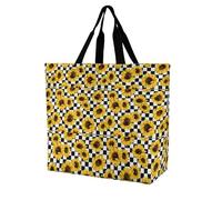 SMAZDFXX Bolsa de compras reutilizable con diseño de girasol, arcoíris, pastel y cuadros negros, ligera y de gran capacidad, para hombre y mujer.