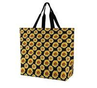 SMAZDFXX Bolsa de compras reutilizable con diseño de girasoles, arcoíris, pastel y cuadros negros, ligera y de gran capacidad, para hombre y mujer.