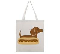 SMAZDFXX Bolsa de lona reutilizable para hacer la compra, con estampado de perro salchicha en pan de hot dog y mostaza, de 38 x 40 cm.