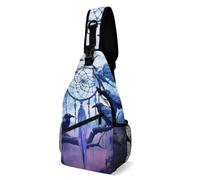 SMAZDFXX Bolso bandolera de moda, mochila unisex pequeña, bandolera cruzada con diseño de atrapasueños y cuervos para viajes y senderismo.