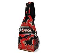 SMAZDFXX Bolso bandolera de moda para mujer, bandolera de viaje, diseño étnico nativo americano del suroeste, con atrapasueños de caballos, rojo, pequeño.