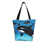 SMAZDFXX Bolso de hombro informal con diseño de orcas nadando, bolsa de almacenamiento, bolsa de compras, ideal para viajar, trabajar, etc.