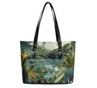 SMAZDFXX Bolso de mano de cuero con diseño de paisaje tropical, bolso de hombro, bolsos de moda para damas, para uso diario y viajes.