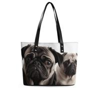 SMAZDFXX Bolso de mano de cuero con diseño de perro Pug, estilo hobo, ideal para el día a día y para viajar.