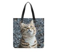SMAZDFXX Bolso de mano extragrande de piel sintética con diseño de gato mirando hacia arriba, bolso de hombro suave para mujer, bolso de fin de semana, bolso de mano tipo hobo.