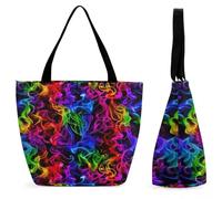 SMAZDFXX Bolso de mano para mujer con diseño de arcoíris, llamas ahumadas, telarañas y rosas azules, de gran capacidad, elegante, ideal para ir de compras y trabajar.