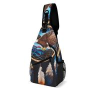 SMAZDFXX Bolso de pecho de moda para hombre, bandolera de viaje, bandolera pequeña con diseño de bandera estadounidense, tótem bohemio, águila nativa y atrapasueños.