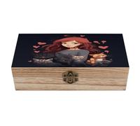 SMAZDFXX Caja de madera con diseño de Una chica que ama a los gatos, caja de recuerdos de madera con tapa abatible, joyero decorativo de moda para manualidades, fotos y decoración del hogar.