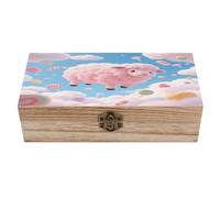 SMAZDFXX Caja de madera con forma de oveja de Cloud Candy, estilo vintage, con tapa abatible, para guardar joyas decorativas y organizar fotos, 7,9 x 3,7 x 2,3 pulgadas.