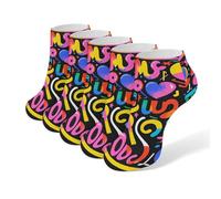 SMAZDFXX Calcetines cortos con estampado de grafiti musical, 5 pares, cómodos, de corte bajo, a la moda, para mujeres y hombres.