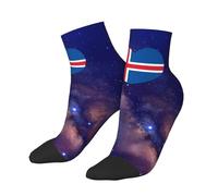 SMAZDFXX Calcetines deportivos de algodón hasta el tobillo con la bandera de Islandia y el corazón islandés. Diseño transpirable e informal. Un regalo original para hombres, mujeres y adolescentes.