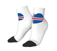 SMAZDFXX Calcetines deportivos de algodón hasta el tobillo con la bandera de Islandia y el corazón islandés. Diseño transpirable e informal. Un regalo original para hombres, mujeres y adolescentes.
