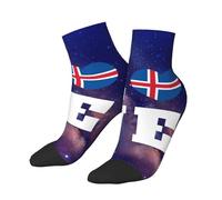 SMAZDFXX Calcetines deportivos de algodón hasta el tobillo con la bandera de Islandia y el corazón islandés. Diseño transpirable e informal. Un regalo original para hombres, mujeres y adolescentes.