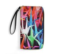 SMAZDFXX Cartera de Cuero con diseño de grullas de Papel de Origami, Suave, con Cremallera, para Mujer, de Viaje, Larga y Suave.