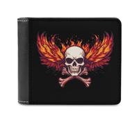 SMAZDFXX Cartera de Cuero con Estampado de Calavera voladora y Fuego Cruzado para Hombre, Tarjetero, Bolsillo Frontal Plegable, Monedero Delgado con Clip para Billetes
