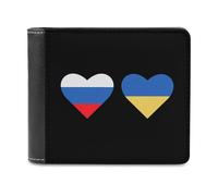 SMAZDFXX Cartera de Cuero con Estampado de Corazones y Banderas de Rusia y Ucrania para Hombre, Tarjetero, Bolsillo Frontal Plegable, Monedero Delgado con Clip para Billetes.