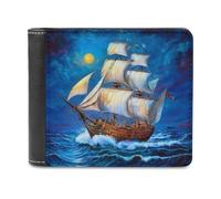 SMAZDFXX Cartera de Cuero con Estampado The Ship from The Dream para Hombre, Tarjetero, Bolsillo Frontal Plegable, Monedero Delgado con Clip para Billetes