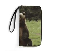 SMAZDFXX Cartera de Cuero Hi Bear Sit on The Lawn, Suave, con Cremallera, Tipo sobre, de Viaje, Larga y Suave, para Mujer