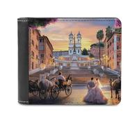 SMAZDFXX Cartera de Piel con Estampado Piazza Di Spagna para Hombre, Tarjetero, Bolsillo Frontal Plegable, Monedero Delgado con Clip para Billetes