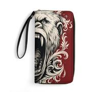 SMAZDFXX Cartera de Piel Negra y roja Angry Monkey, Monedero de Piel de Gran Capacidad, Cartera de muñeca para Mujer