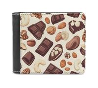 SMAZDFXX Cartera Plegable Delgada de Cuero sintético para Hombre con diseño de Chocolate y nueces, con Seis tarjeteros y Clip para Billetes.