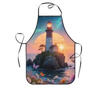 SMAZDFXX Delantal con diseño de faro para barbacoa, práctico babero con 2 bolsillos para mamá, esposa, repostera, chef, ama de casa retro con temática navideña