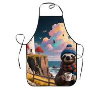 SMAZDFXX Delantal de cocina con diseño de faro, resistente al aceite, con 2 bolsillos, ideal para mamá, esposa, repostera, chef, ama de casa retro con estampado divertido.